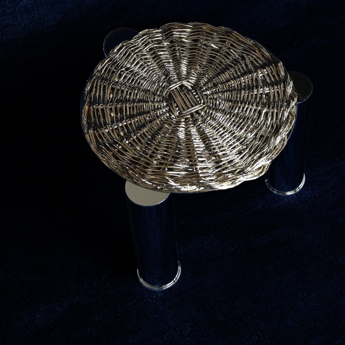 EL02 - Tavolino in metallo intrecciato silver plated - tavolino coffee table side table intrecciato silver plated