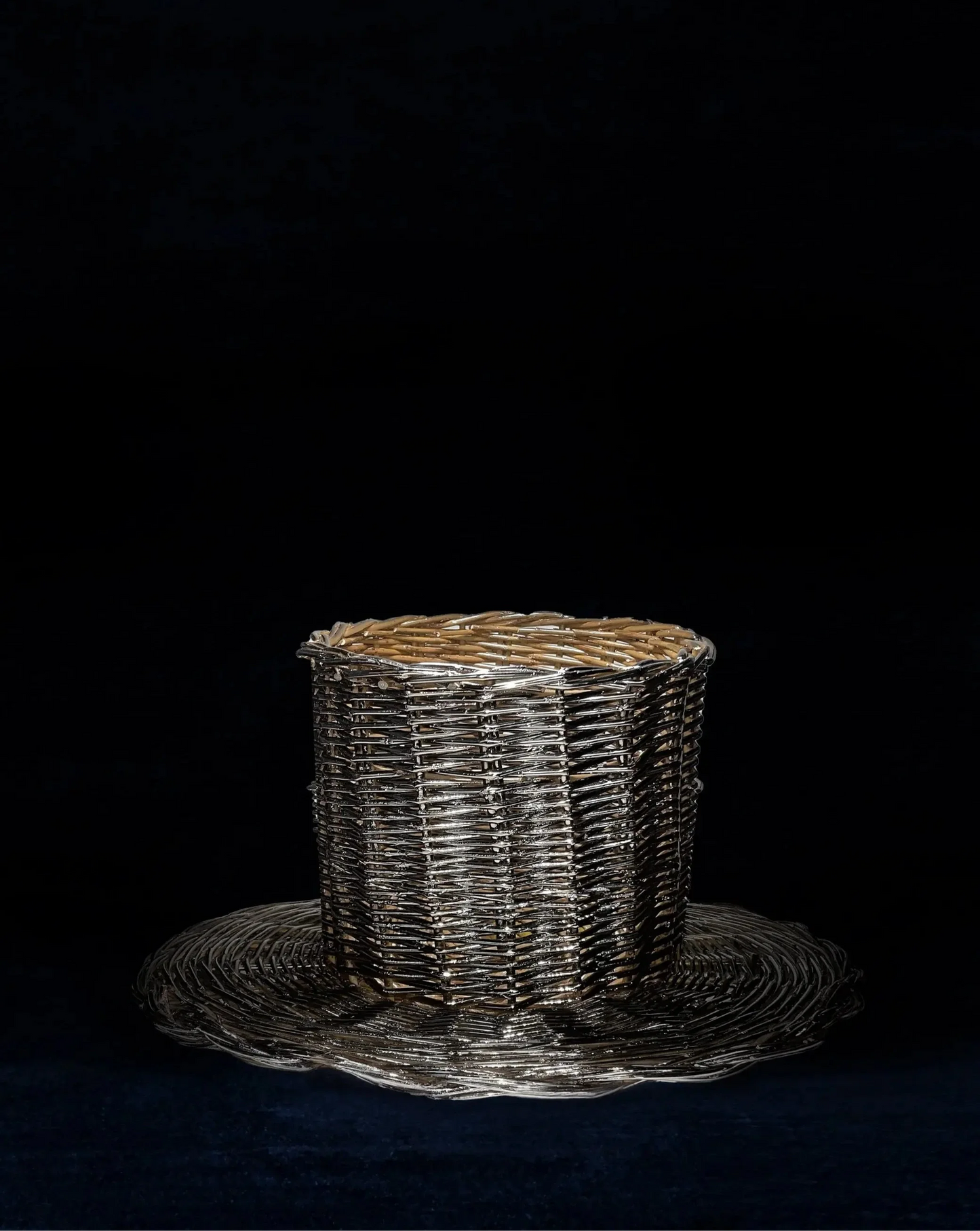 EL05 - Vaso/Alzata intrecciato silver plated - alzata alzatina vassoio contenitore vaso contenitore cesto in salice