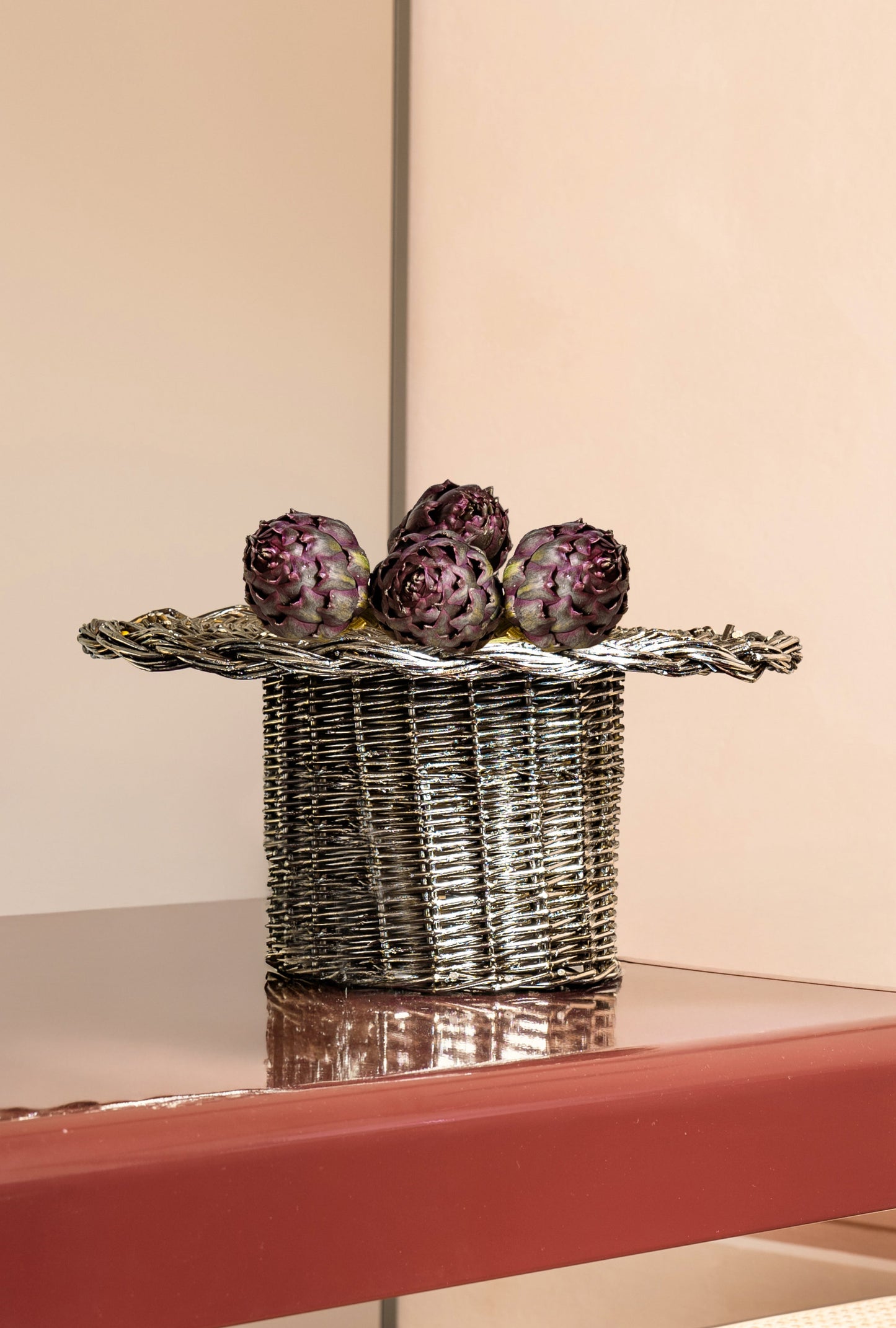 EL05 - Vaso/Alzata intrecciato silver plated - alzata alzatina vassoio contenitore vaso contenitore cesto in salice
