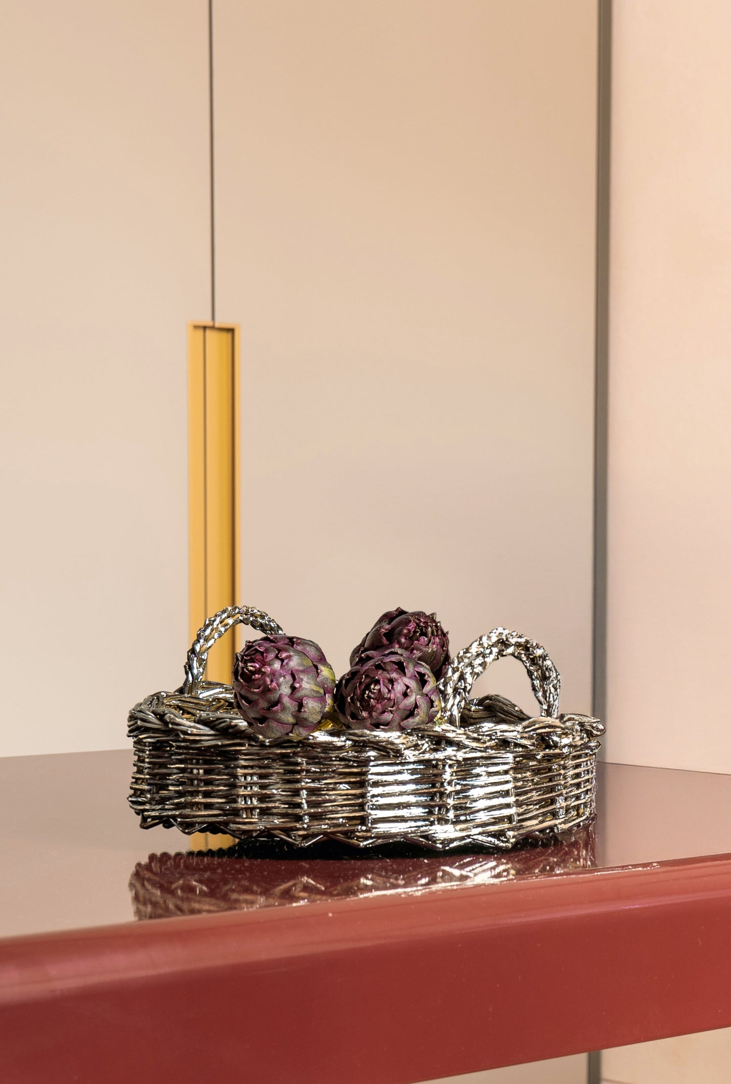Cesto intrecciato silver plated di design artigianale italiano - alzata alzatina vassoio contenitore vaso contenitore