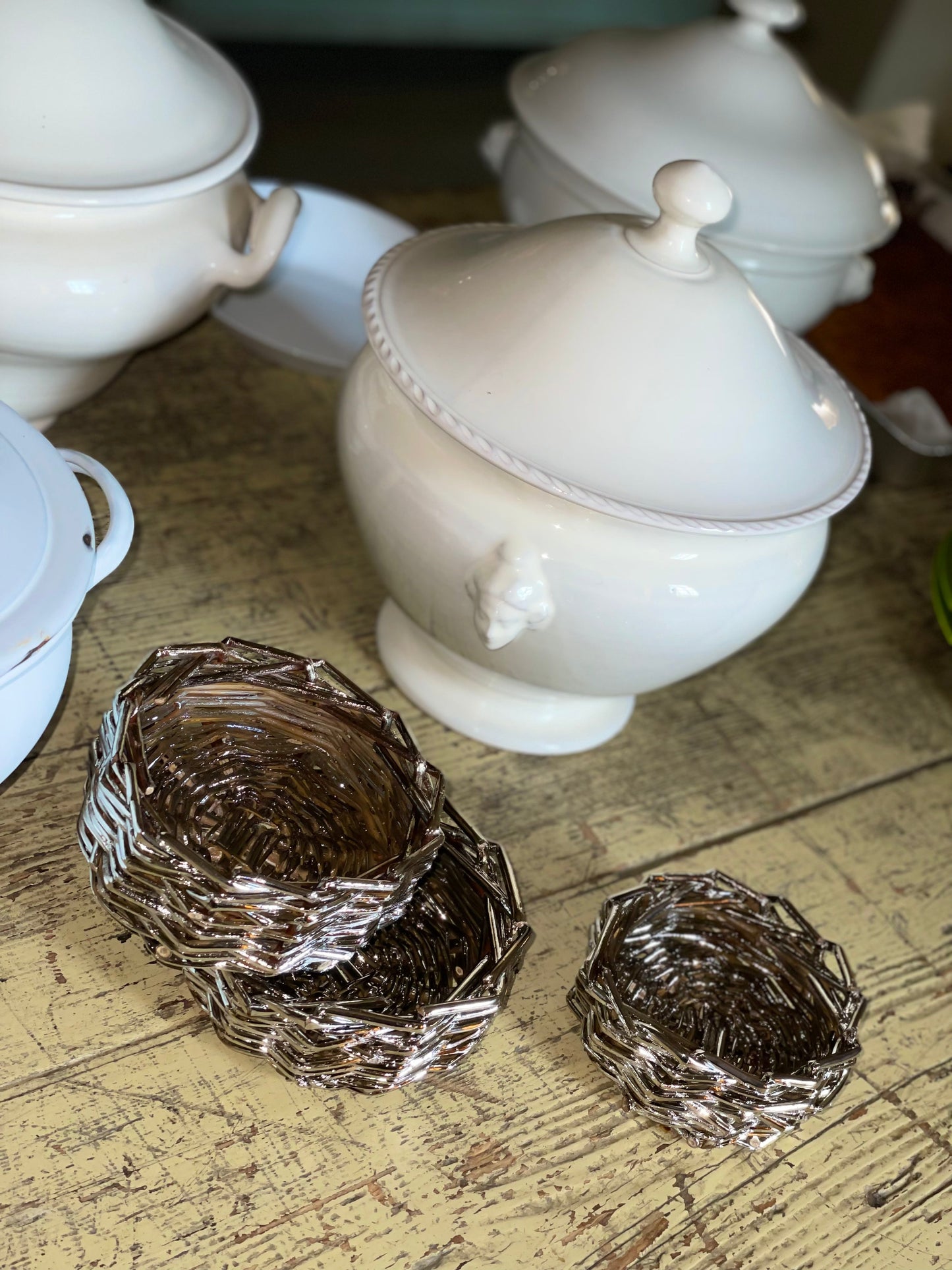 Mini cestino intrecciato silver plated - vassoio contenitore vaso contenitore cesto in salice cesto argentato