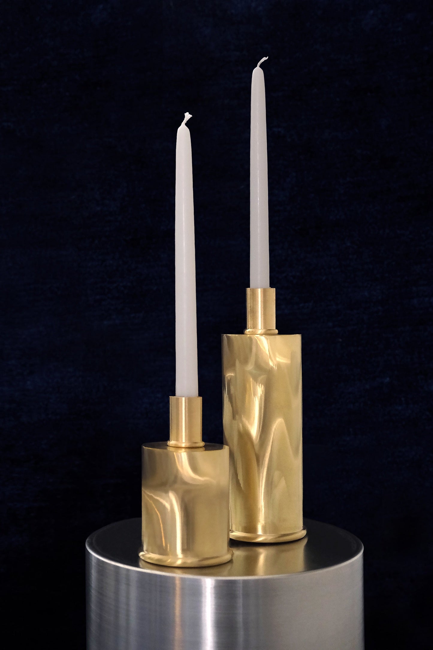 Portacandele design in Ottone - candeliere candelholder portacandele bugia candele silver plated ottone seta moirè