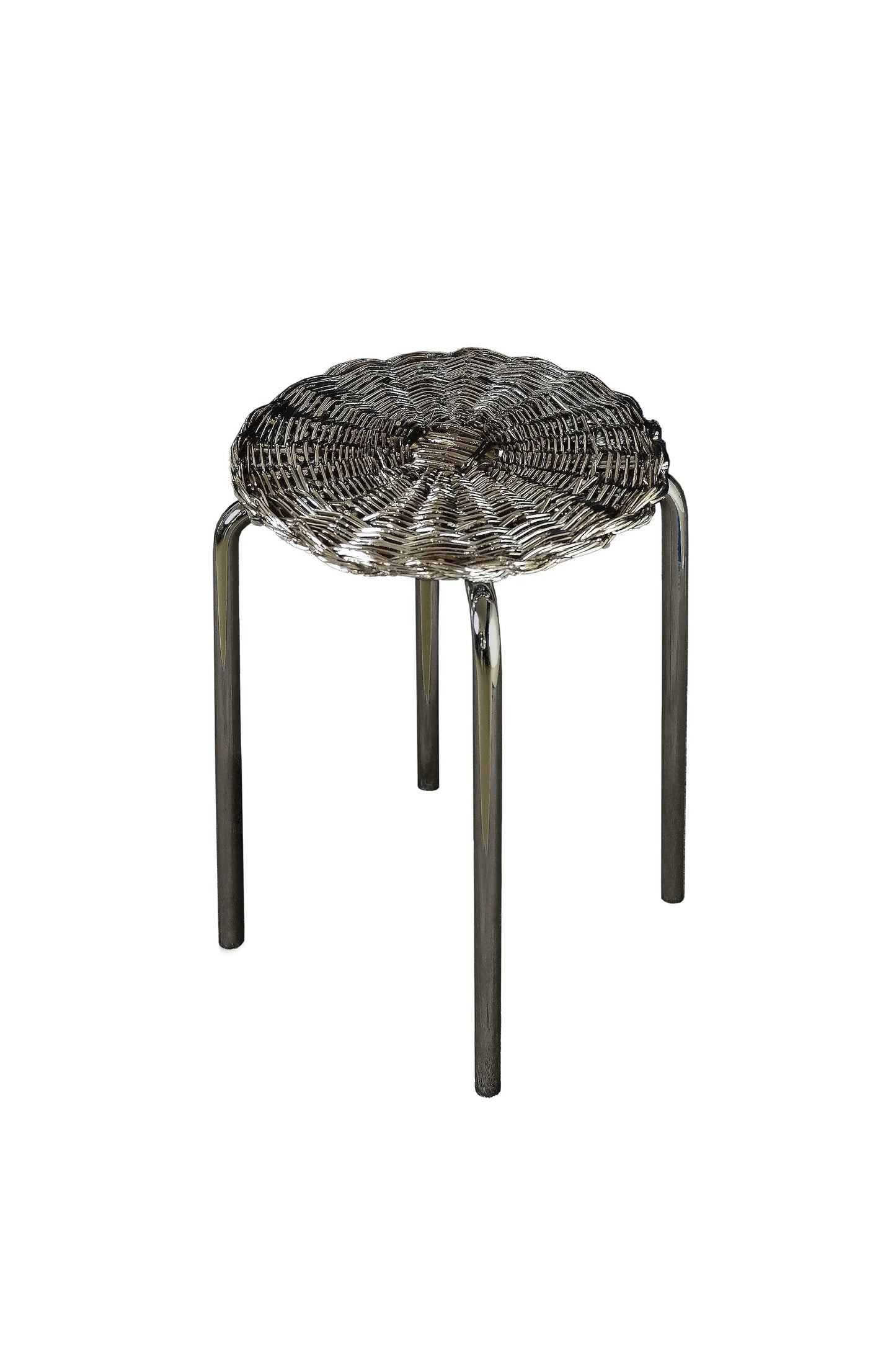 Sgabello side table in acciaio supermirror intrecciato silver plated design esclusivo - sgabello side table intrecciato