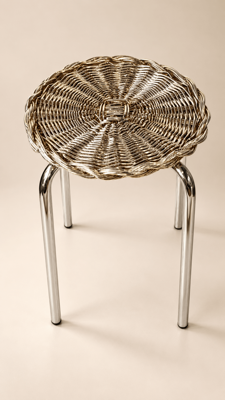 Woven Metal Plated Stool or Side Table – Luxury Handmade Italian Design