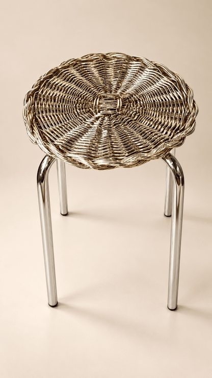 Woven Metal Plated Stool or Side Table – Luxury Handmade Italian Design