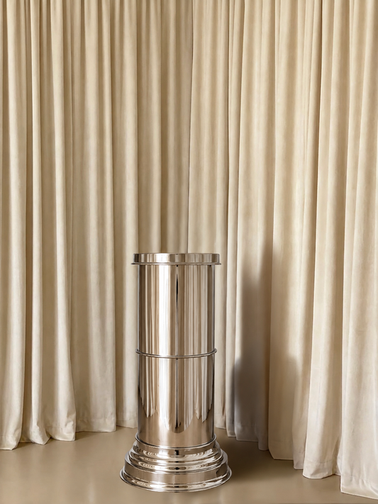 Contemporary Mirror-Polished Metal Display Column