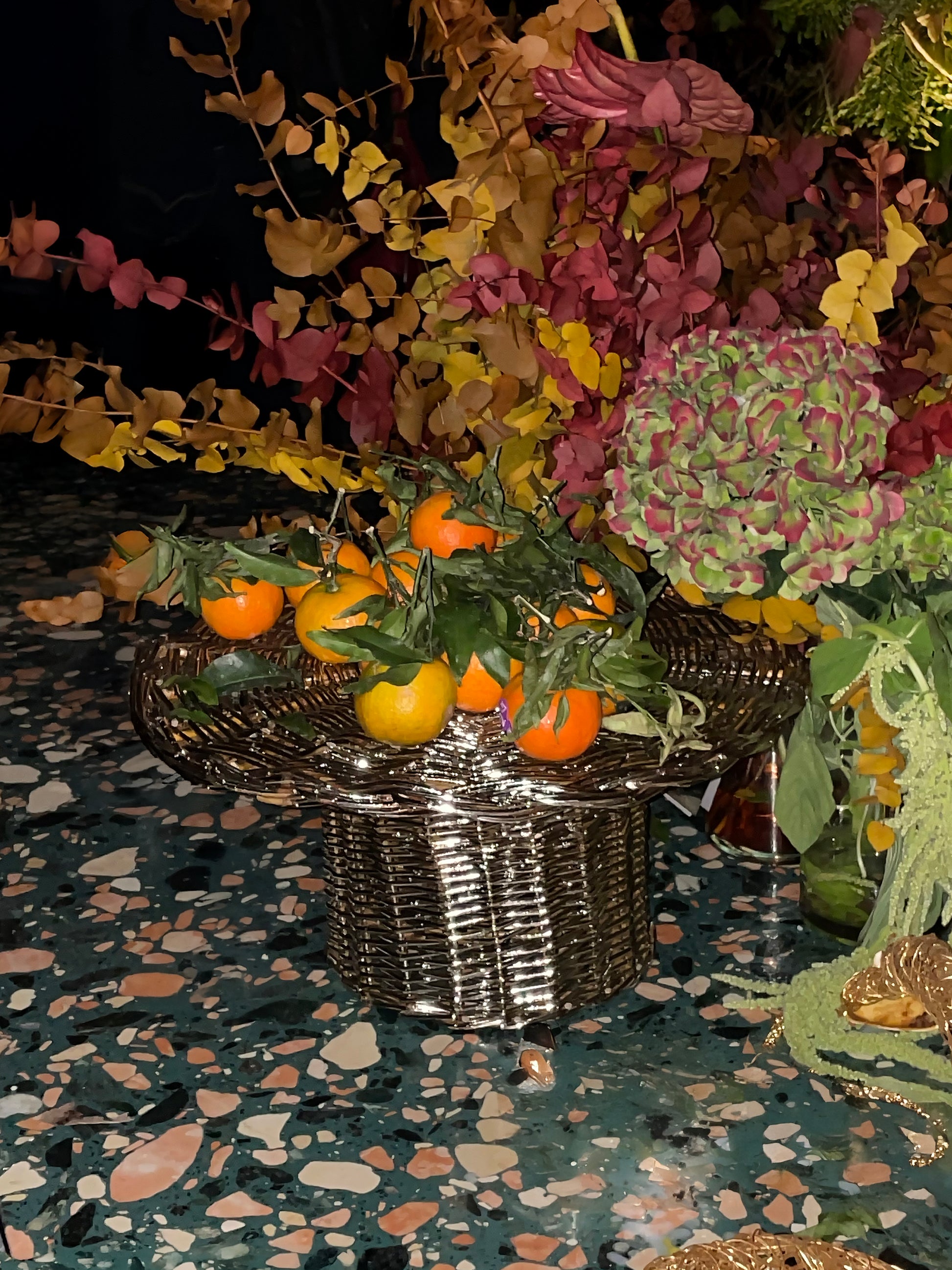 EL05 - Vaso/Alzata intrecciato silver plated - alzata alzatina vassoio contenitore vaso contenitore cesto in salice