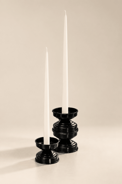 Set di 2 Candelieri Maxi e Mini in metallo Verniciato Nero Lucido