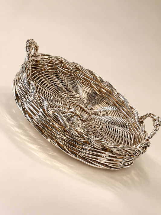 Vassoio in vimini intrecciato metal plated - design artigianale italiano