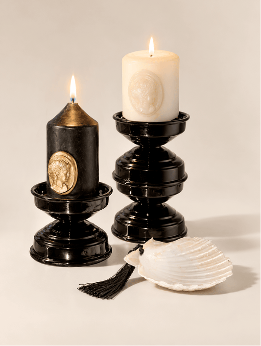 Set di 2 Candelieri Maxi e Mini in metallo Verniciato Nero Lucido