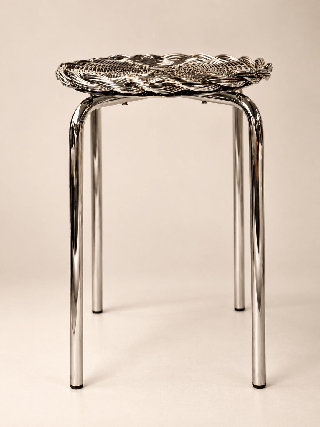 Woven Metal Plated Stool or Side Table – Luxury Handmade Italian Design