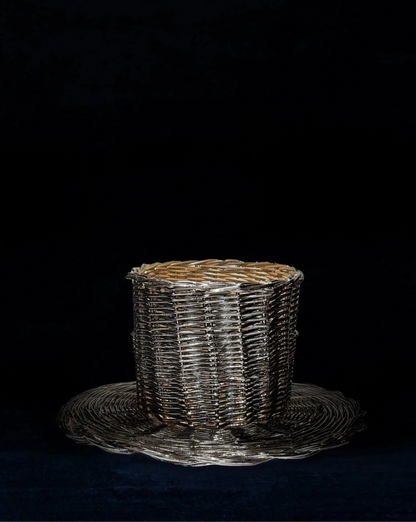 EL05 - Vaso/Alzata intrecciato silver plated - alzata alzatina vassoio contenitore vaso contenitore cesto in salice