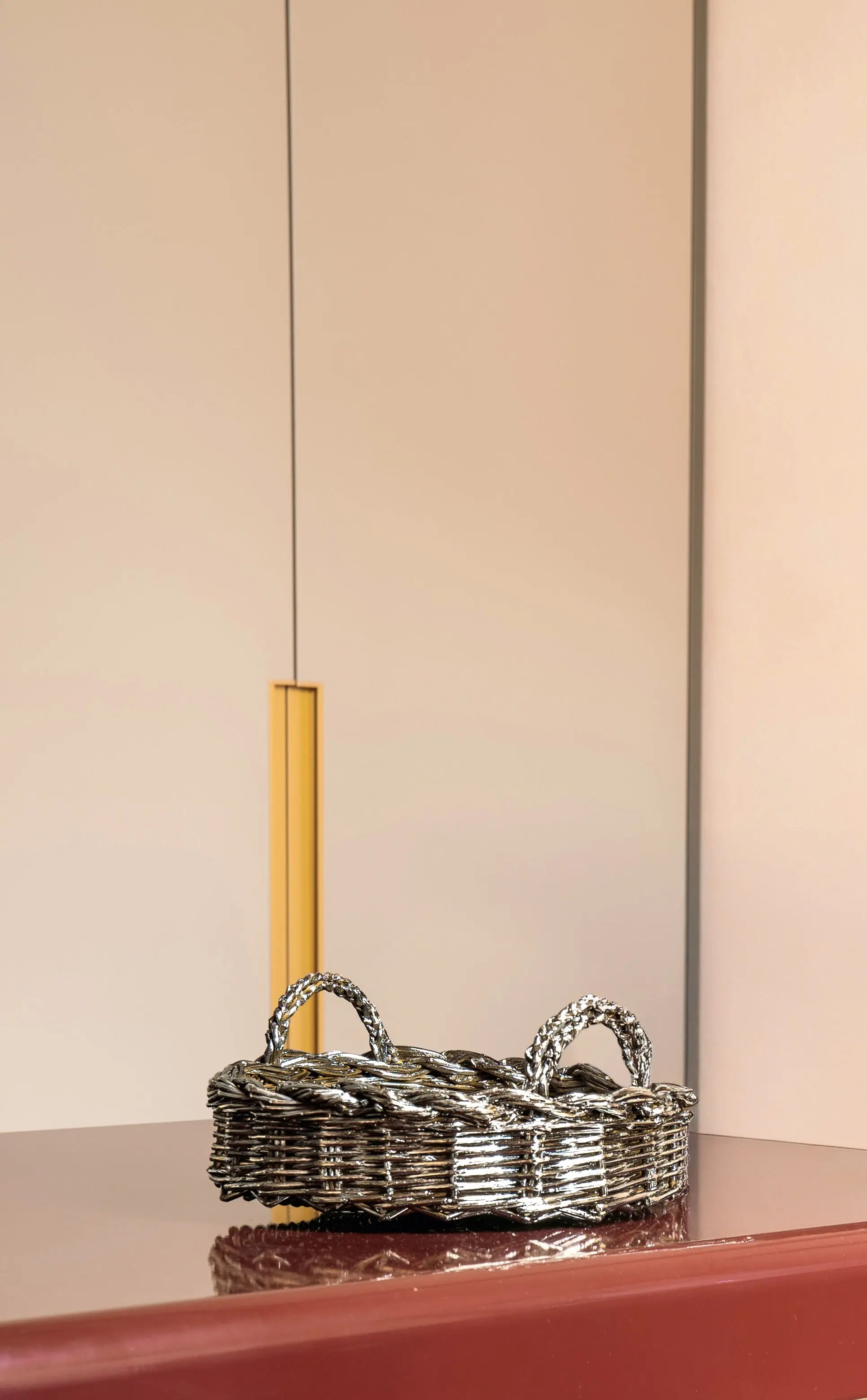 Cesto intrecciato silver plated di design artigianale italiano - alzata alzatina vassoio contenitore vaso contenitore