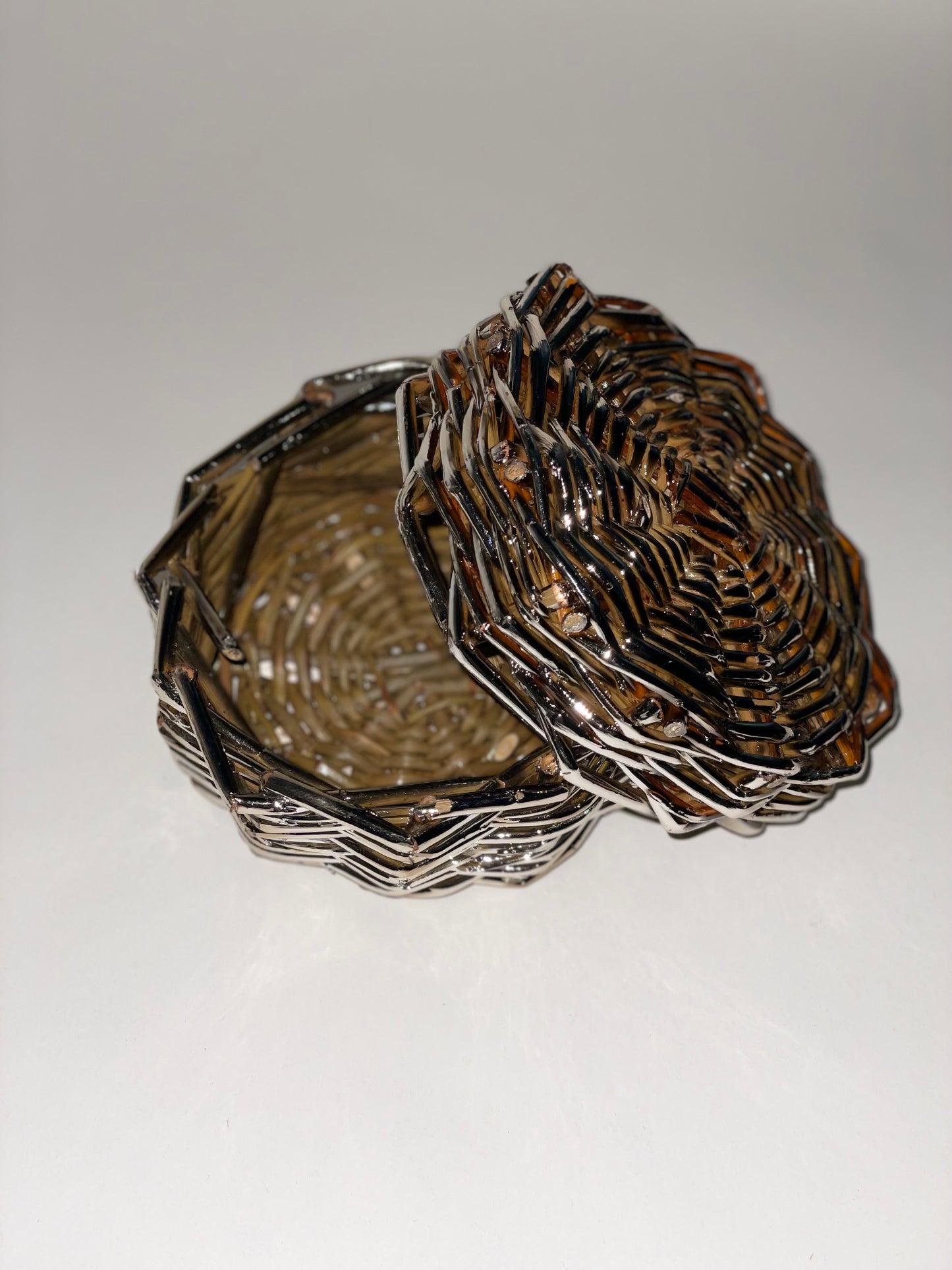 Mini cestino intrecciato silver plated - vassoio contenitore vaso contenitore cesto in salice cesto argentato