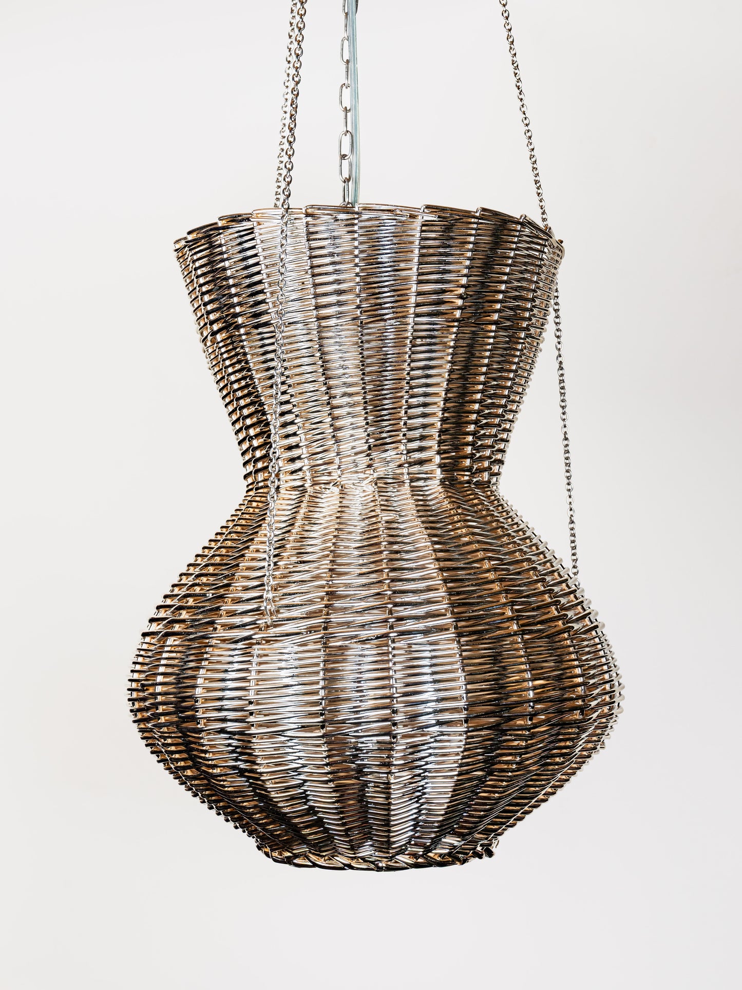 OMAN contemporary sculptural chandelier in metal-plated woven wicker, Made in Italy design