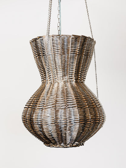 OMAN contemporary sculptural chandelier in metal-plated woven wicker, Made in Italy design