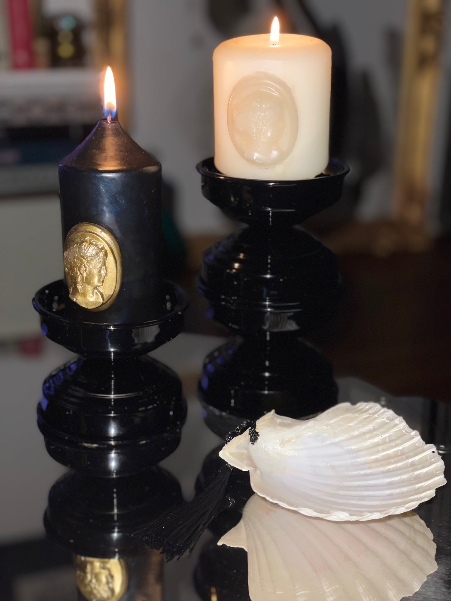 set di portacandele eleganti nero lucido