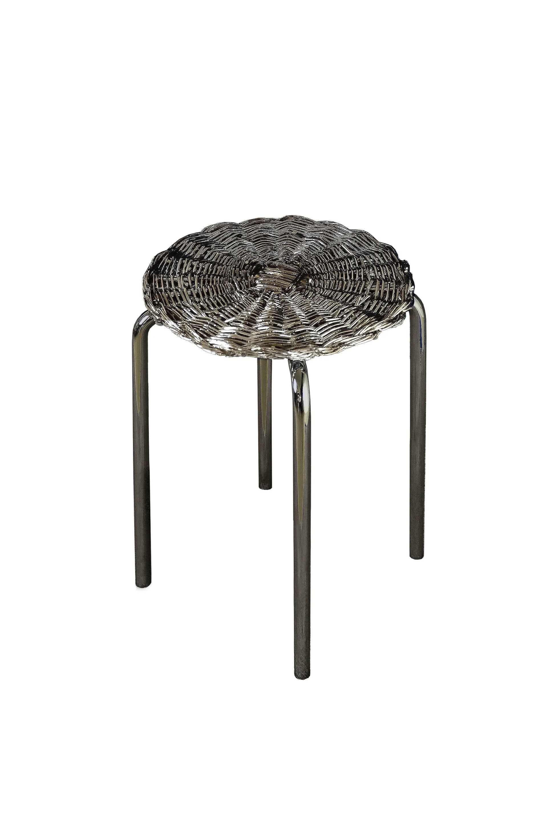 Sgabello side table in acciaio supermirror intrecciato silver plated design esclusivo - sgabello side table intrecciato