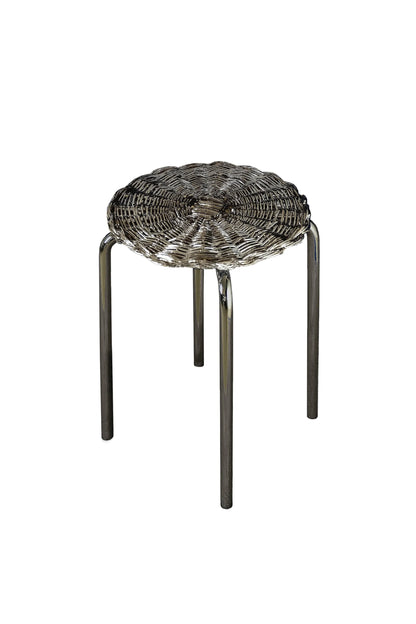 Sgabello side table in acciaio supermirror intrecciato silver plated design esclusivo - sgabello side table intrecciato