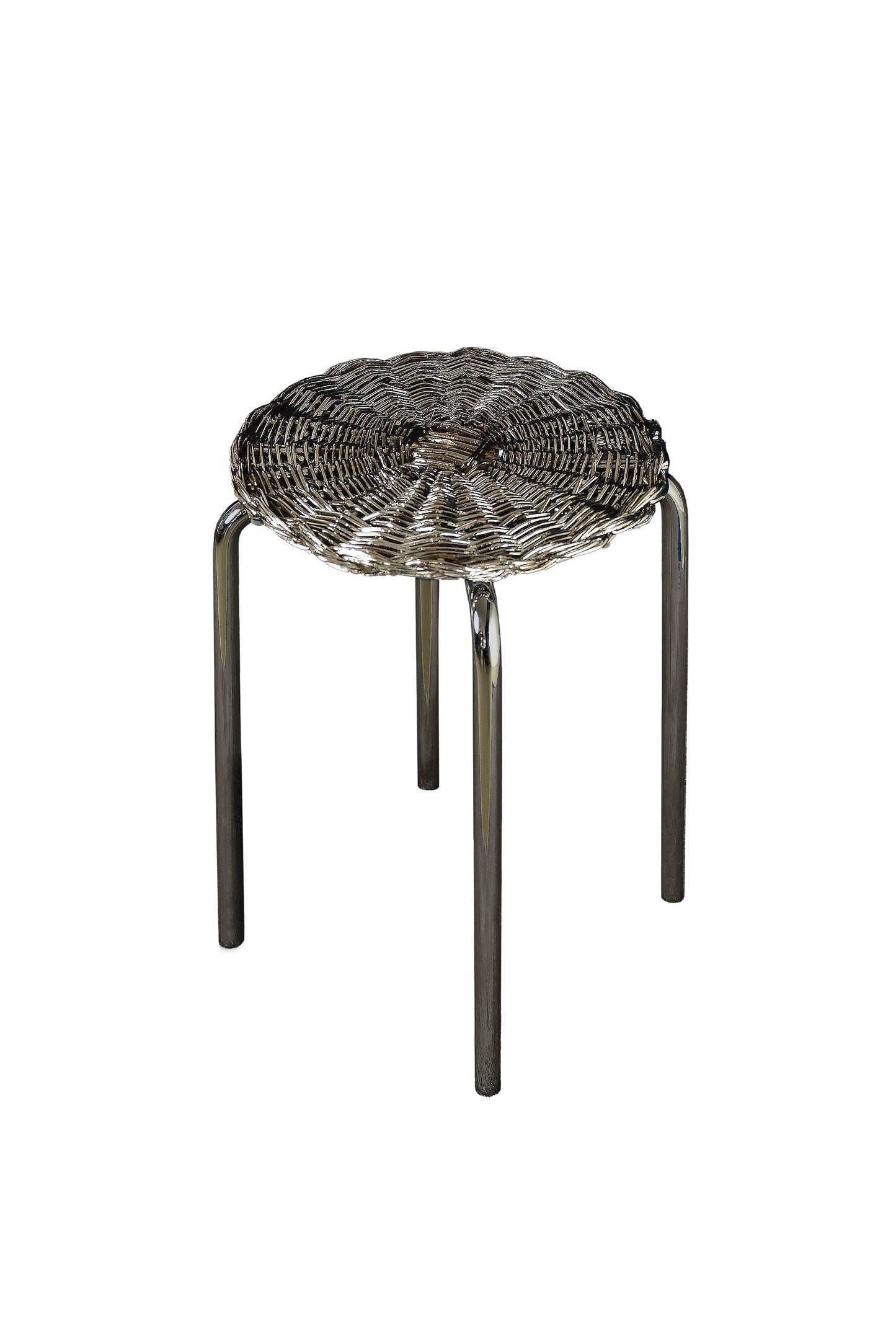 Sgabello/Side Table intrecciato silver plated - sgabello side table intrecciato silver plated cromato inox supermirror
