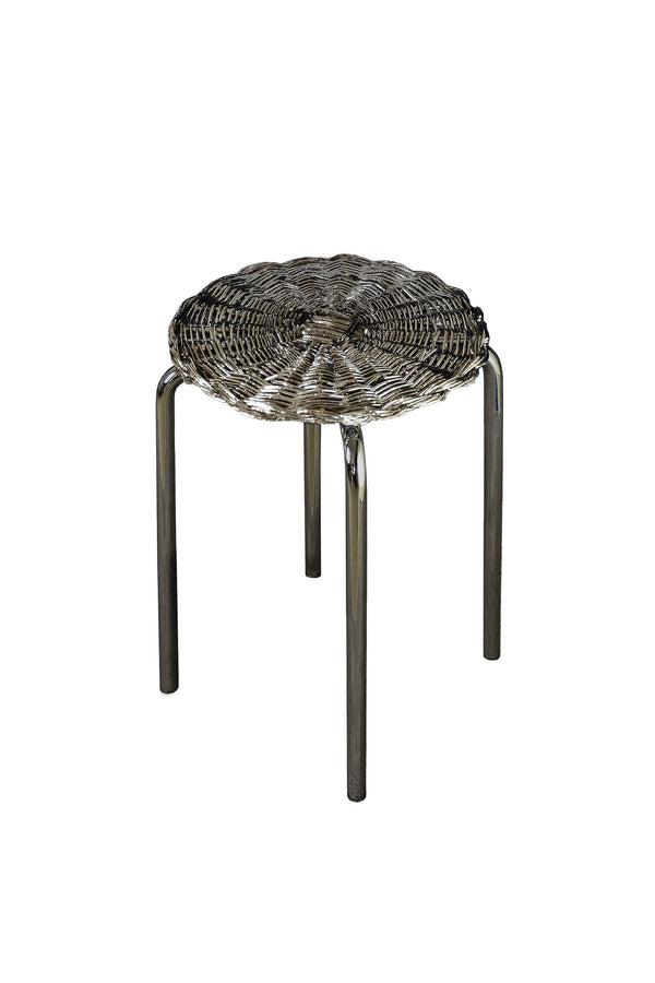 Sgabello/Side Table intrecciato silver plated