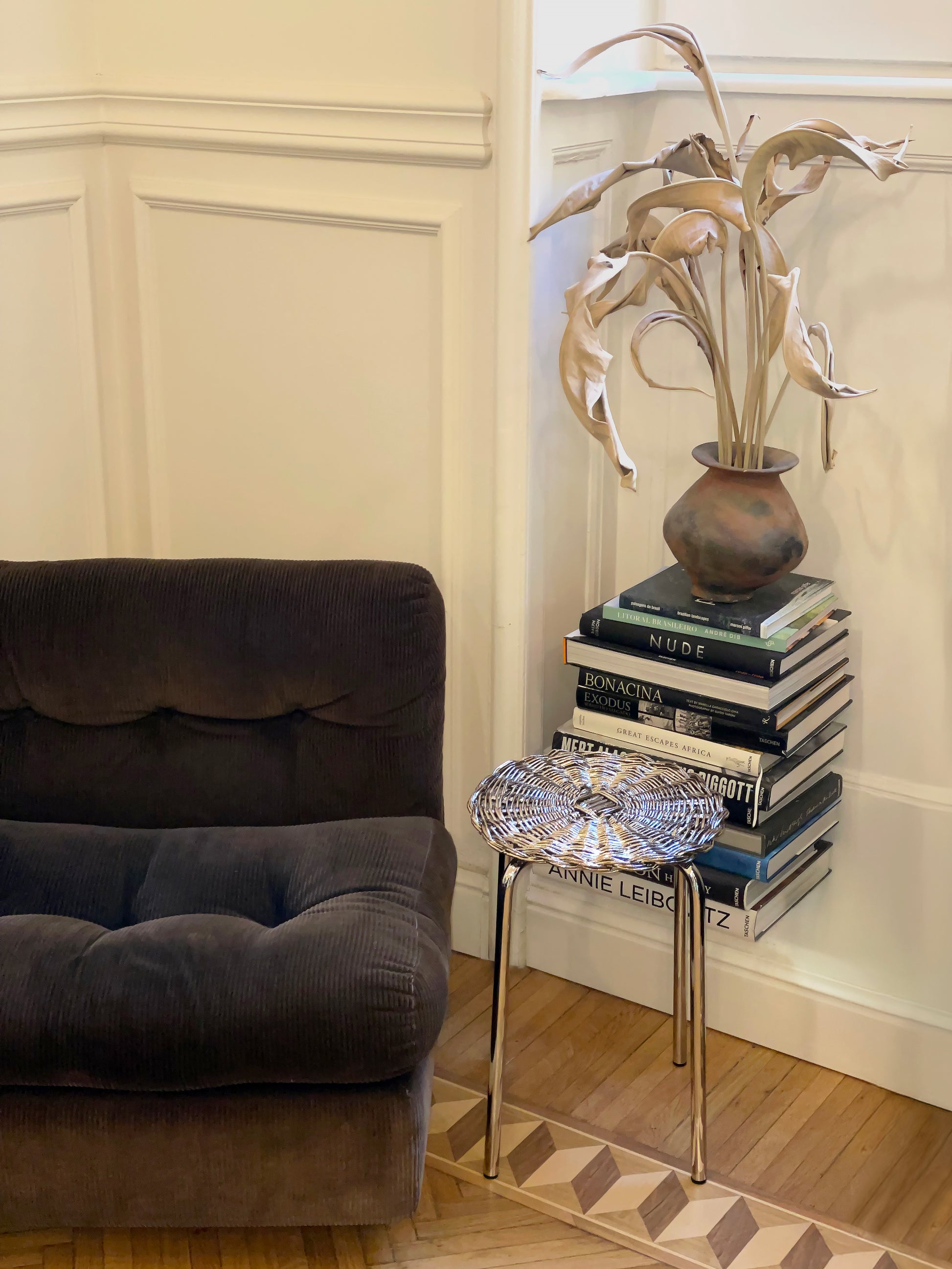 tavolino design con top intrecciato metalplated caspal