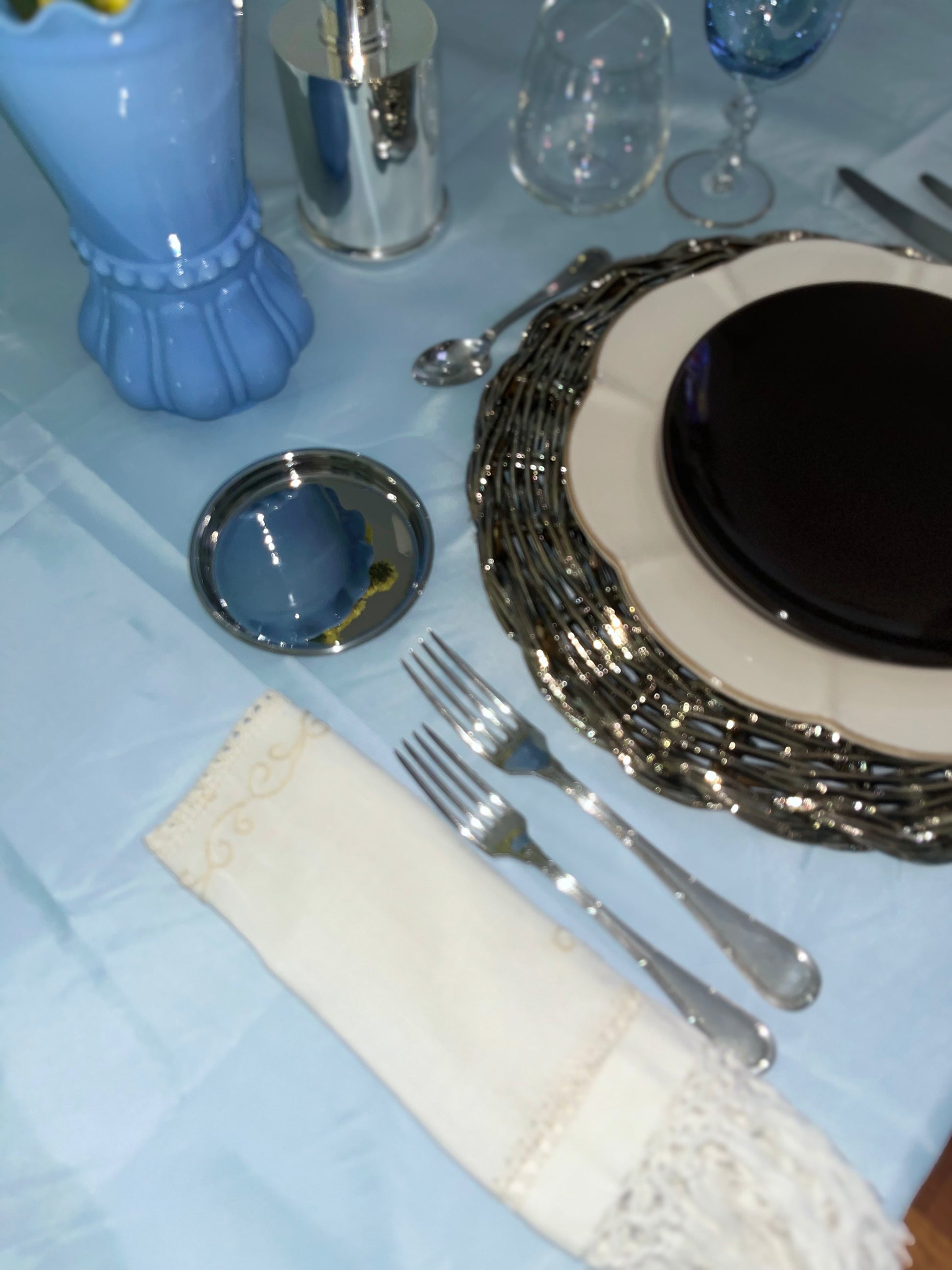 table set elegante con piattino silver plated 