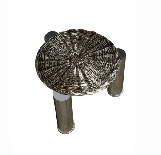 Tavolino in metallo intrecciato silver plated - tavolino coffee table side table intrecciato silver plated cromato inox