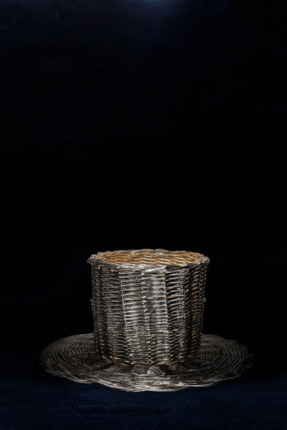 Vaso/Alzata intrecciato silver plated - alzata alzatina vassoio contenitore vaso contenitore cesto in salice cesto