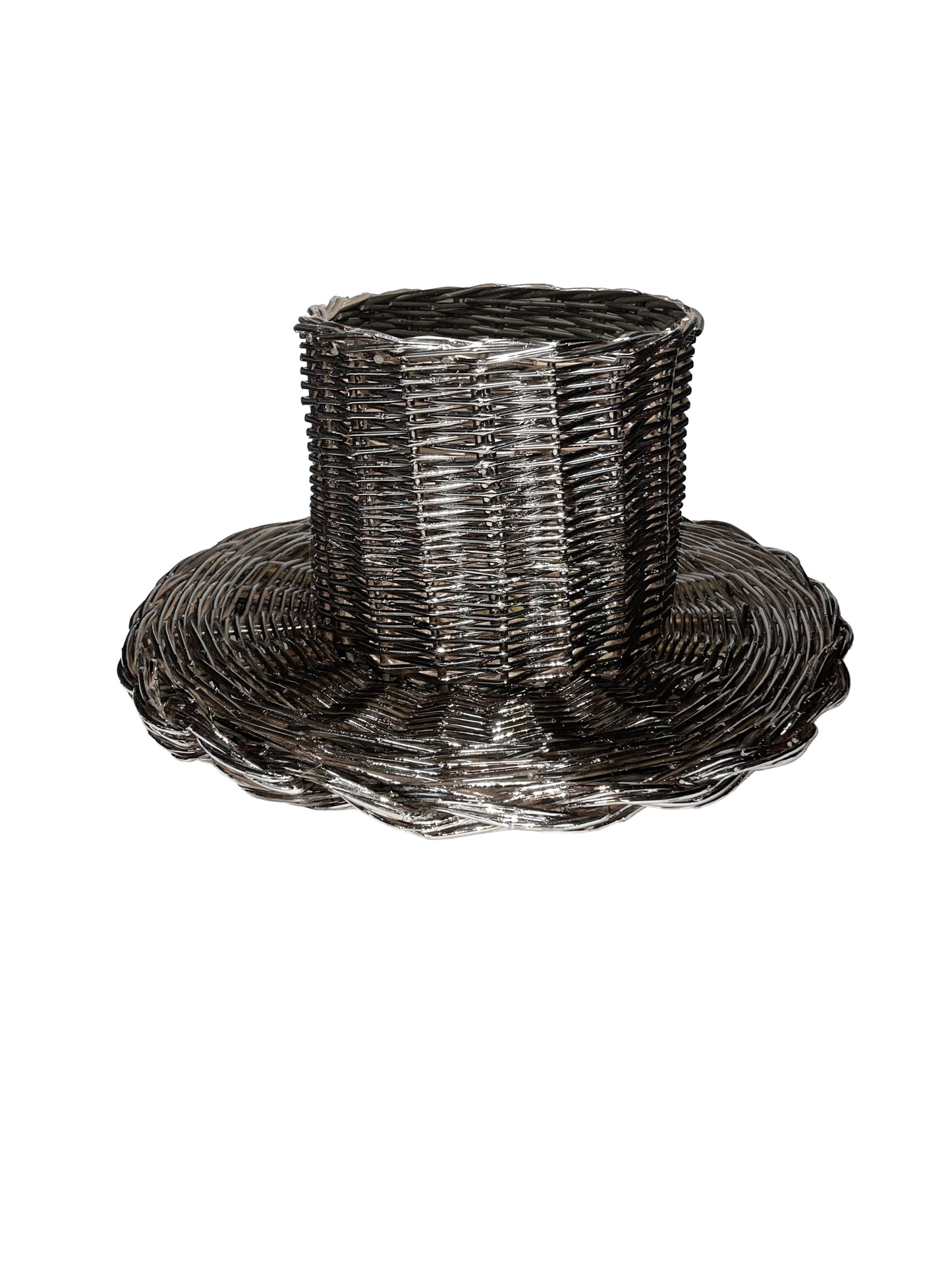 vaso design intrecciato placcato argento per mise en place 