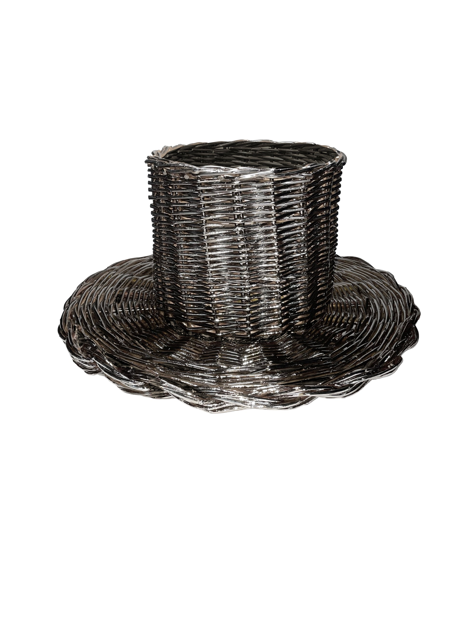 vaso design intrecciato placcato argento per mise en place 